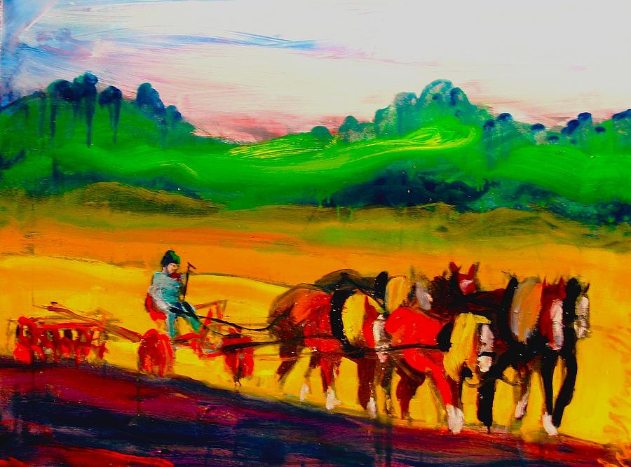 Six Horse Hitch Painting by Les Leffingwell
