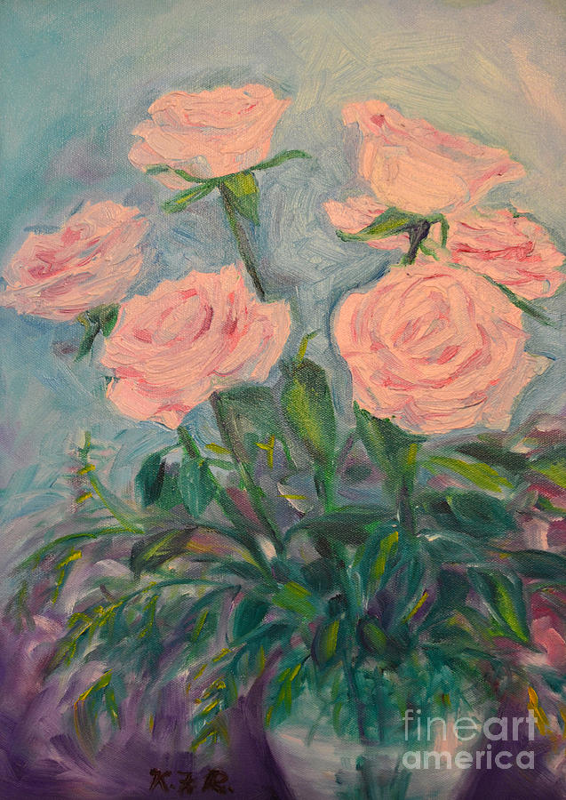 Six Roses Painting by Karen Francis