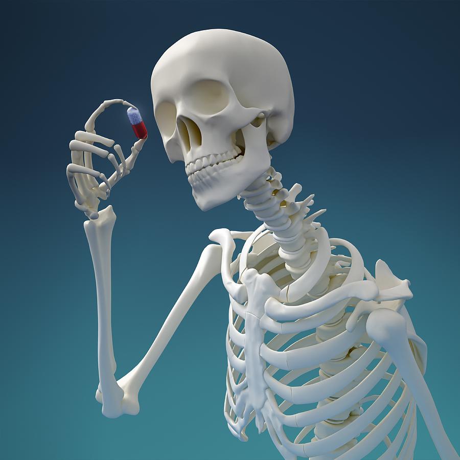 Skeleton With Pill, Artwork Digital Art by Andrzej Wojcicki