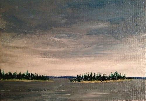 Sketch for Grey Day - Northern Lake Painting by Desmond Raymond