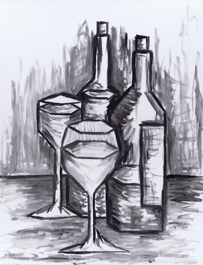 Sketch - Still Life with Wine Painting by Kamil Swiatek