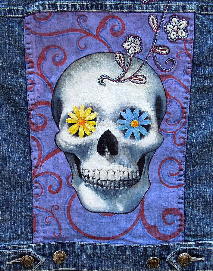 Halloween Painting - Skull with Daisies 2 by Johanna Uribes