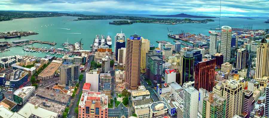 Sky City Panorama of Auckland Harbor Photograph by Harry Strharsky