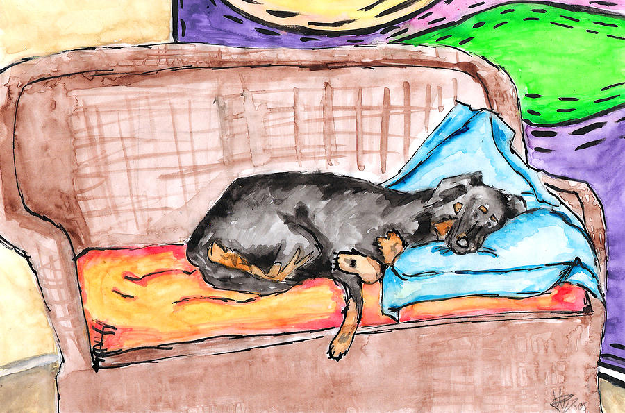 Cool Painting - Sleeping Rottweiler Dog by Jera Sky