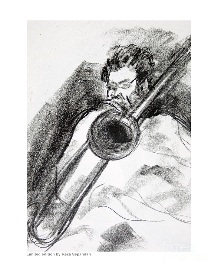 Jazz Drawing - Slide Trombone by Reza Sepahdari