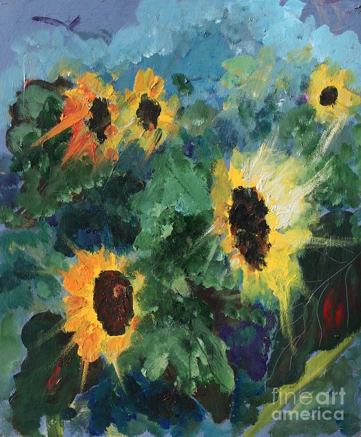 Flower Painting - Smeared Sunflowers by Avonelle Kelsey