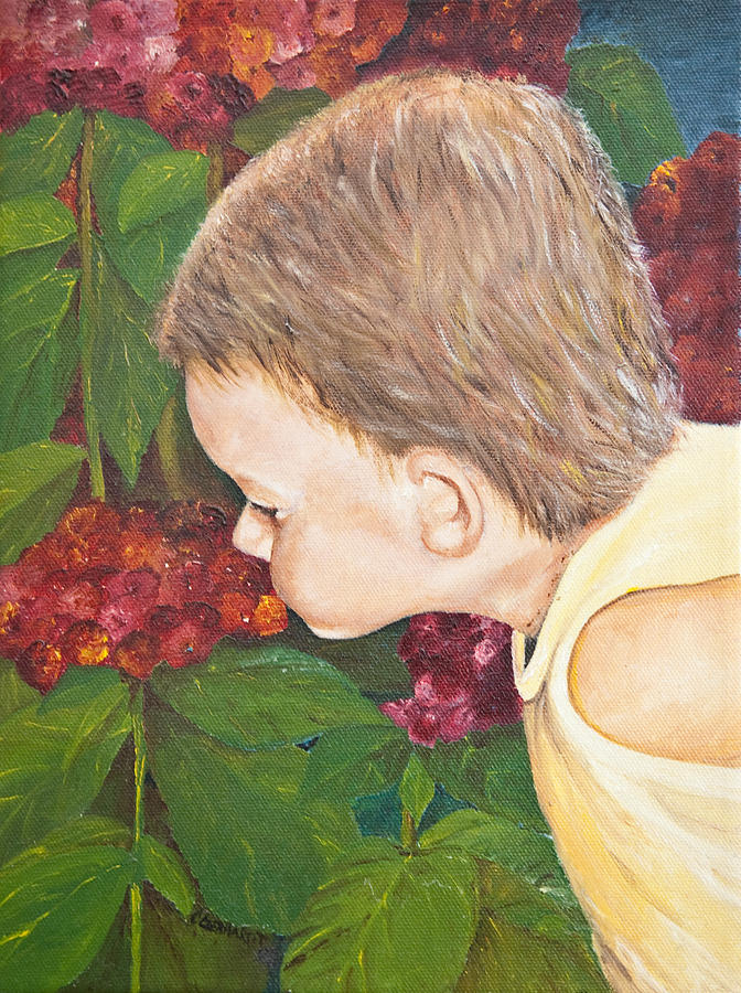 Smelling The Hydrangeas Painting by Chuck Gebhardt