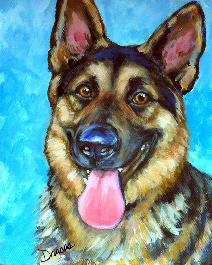 Dog Painting - Smiling German Shepherd by Dottie Dracos