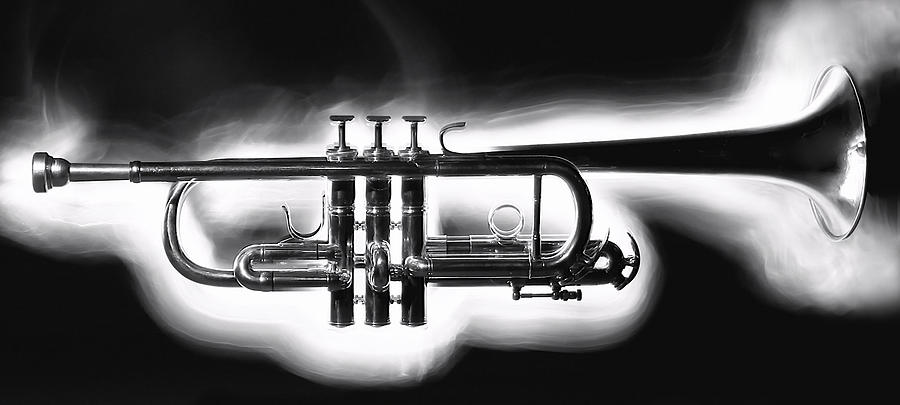 Black And White Photograph - Smokin Trumpet by Glennis Siverson