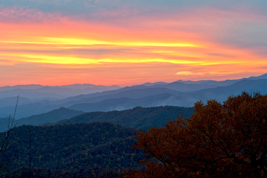 Smoky Mountains Burning sunset Photograph by Greg Wyatt