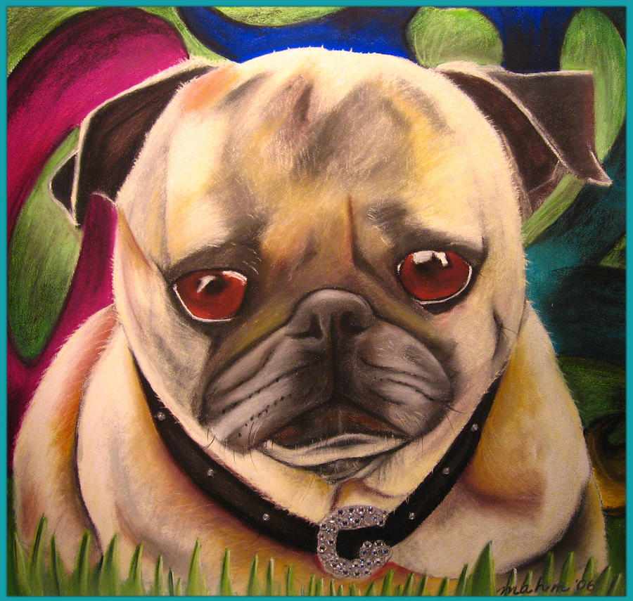 Green Painting - Smug Pug by Michelle Hayden-Marsan