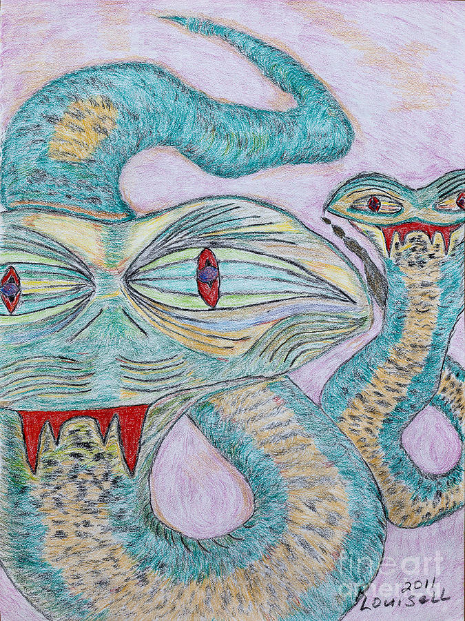 Conte Drawing - Snake Twins by Robyn Louisell Conte Drawing - Snake Twins by Robyn Louisell