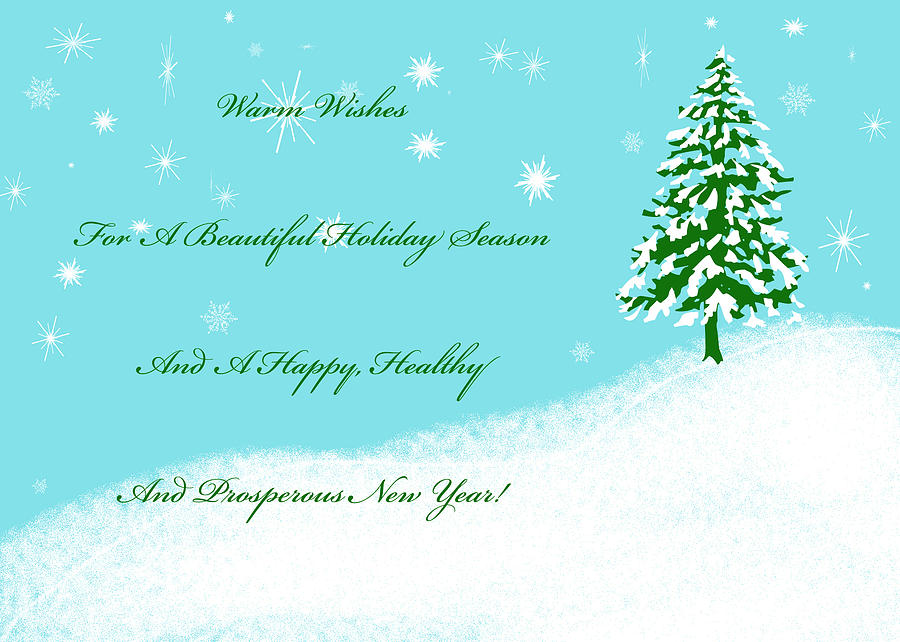 Christmas Cards Digital Art - Snowflakes and Pine Tree Holiday Card by Joann Vitali