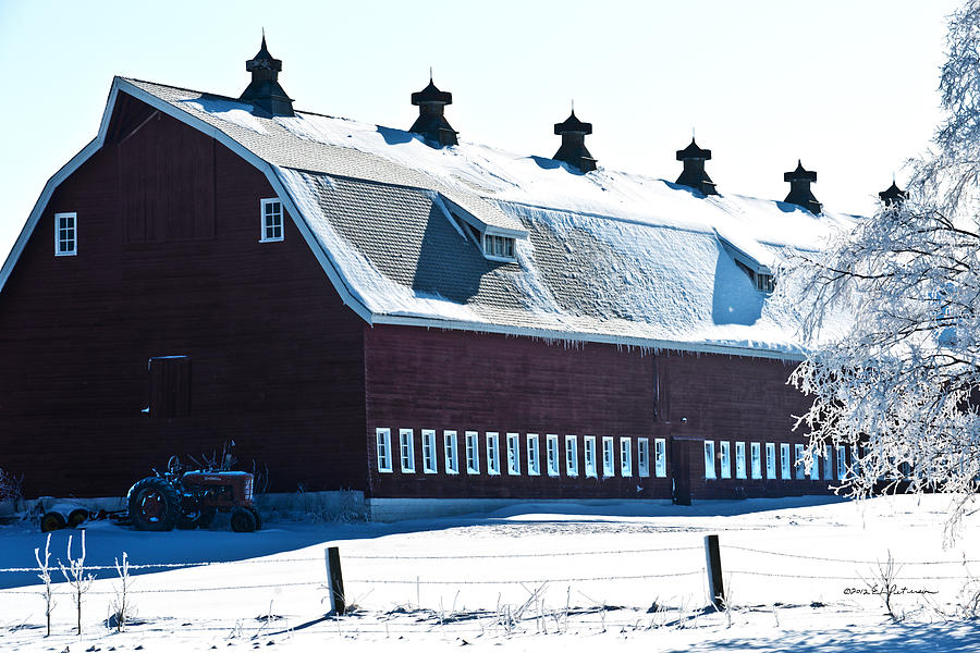 Snow Covered Red Barn Photograph by Ed Peterson