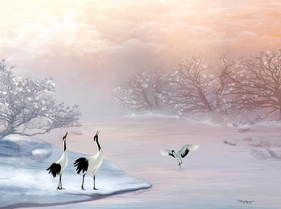Snow Cranes Digital Art by Thanh Thuy Nguyen