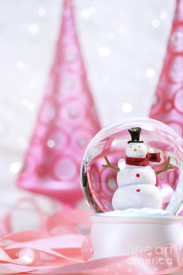 Snow globe with pink  trees Photograph by Sandra Cunningham