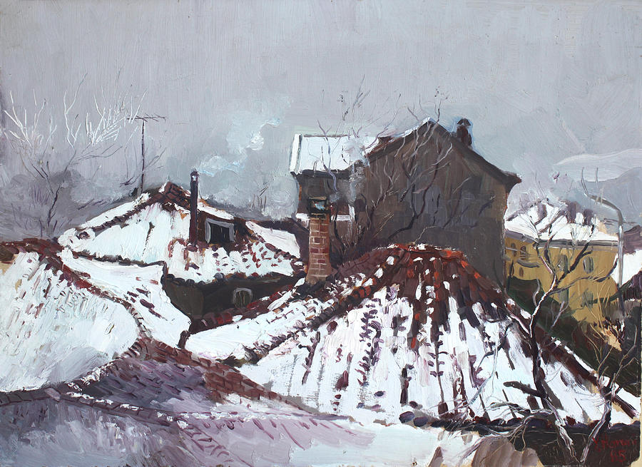 Snow in Elbasan Painting by Ylli Haruni