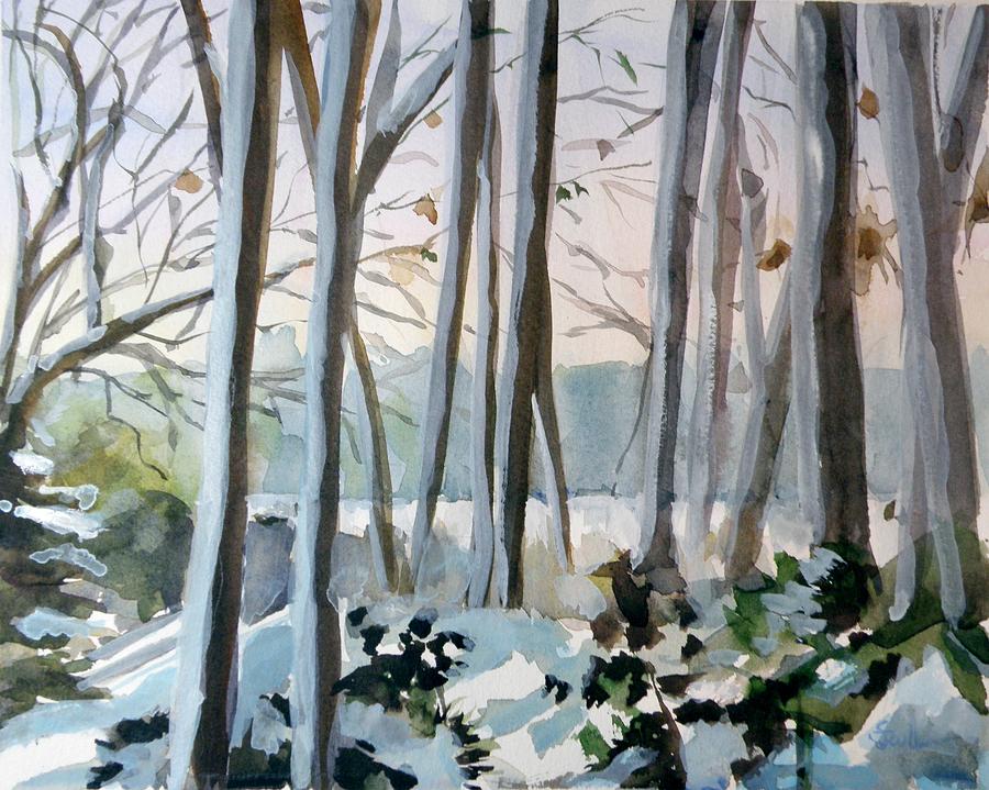 Snow in the Tall Oaks Painting by Judith Scull