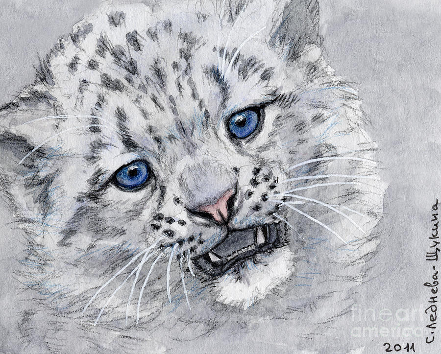 Snow Leopard Cub Painting by Svetlana Ledneva-Schukina