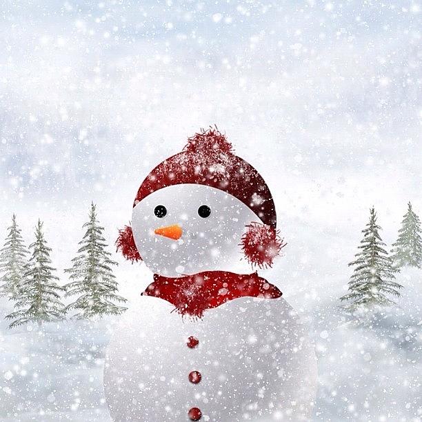 Winter Photograph - #snow #man #snowman #winter #red #hat by Alexis V