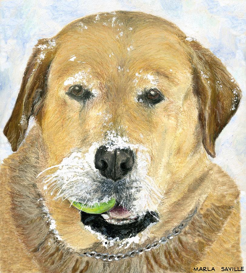 Snow on My Tennis Ball Painting by Marla Saville