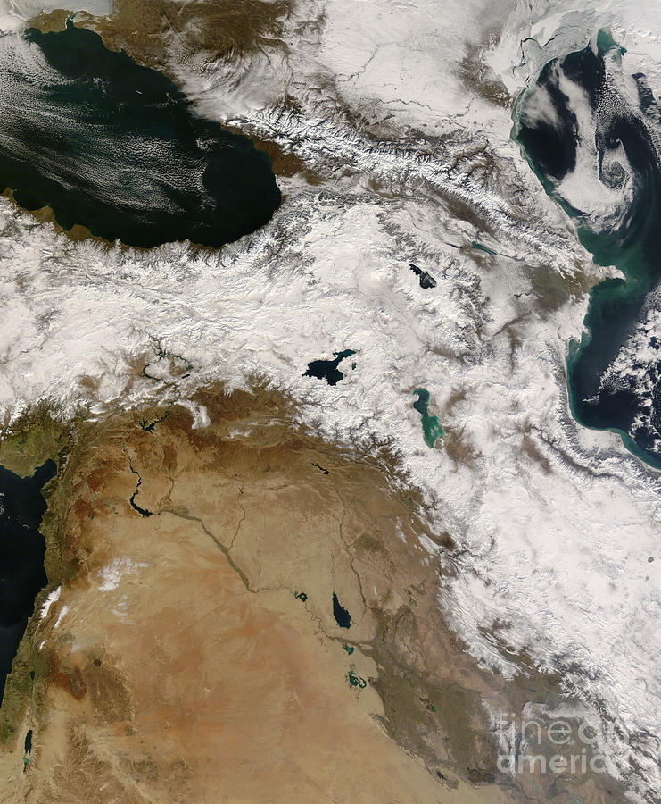 Snow Over Southwest Asia Photograph by Nasa