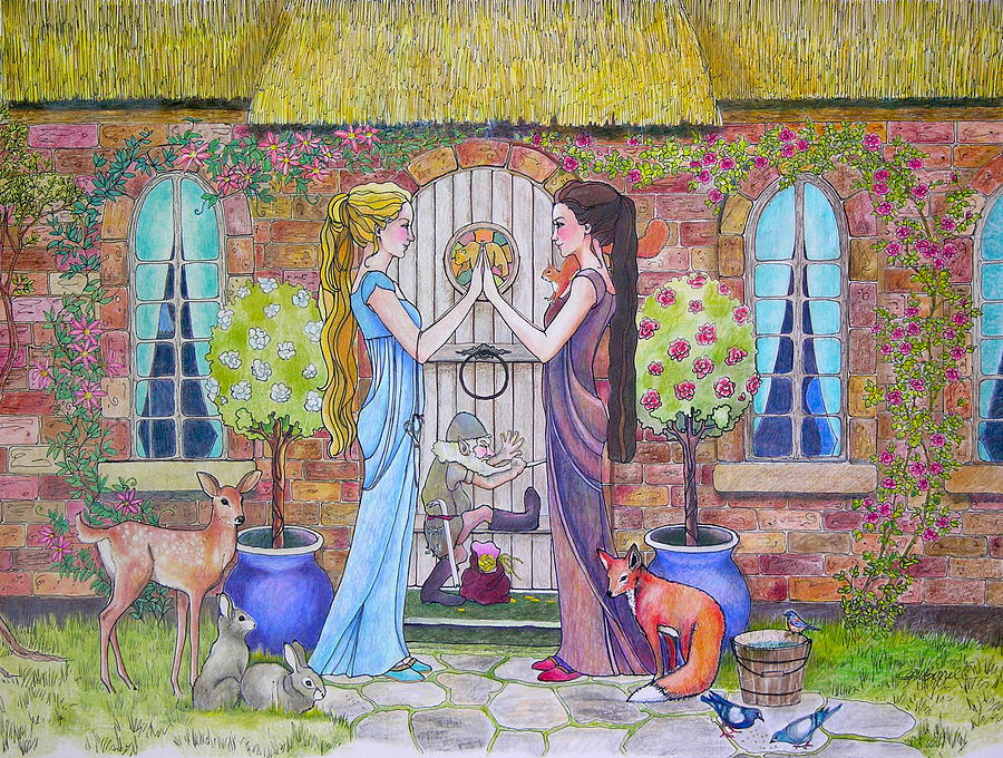 Snow White And Rose Red Drawing By Robin Birrell