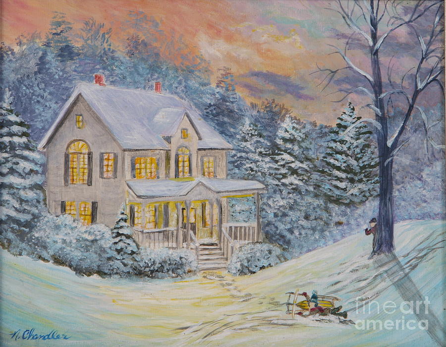 Snowball Fight Painting by Nancy  Whaley-Chandler