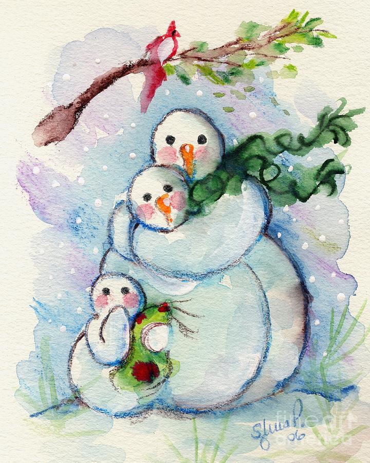 snowman family painting