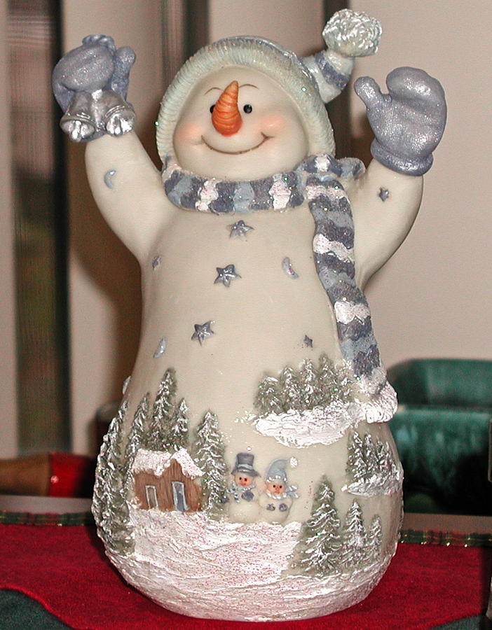 Snowman with bell Photograph by Anna Ruzsan