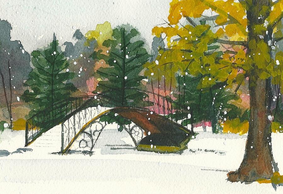 Snowtober in Elm Park Painting by Lynn Babineau