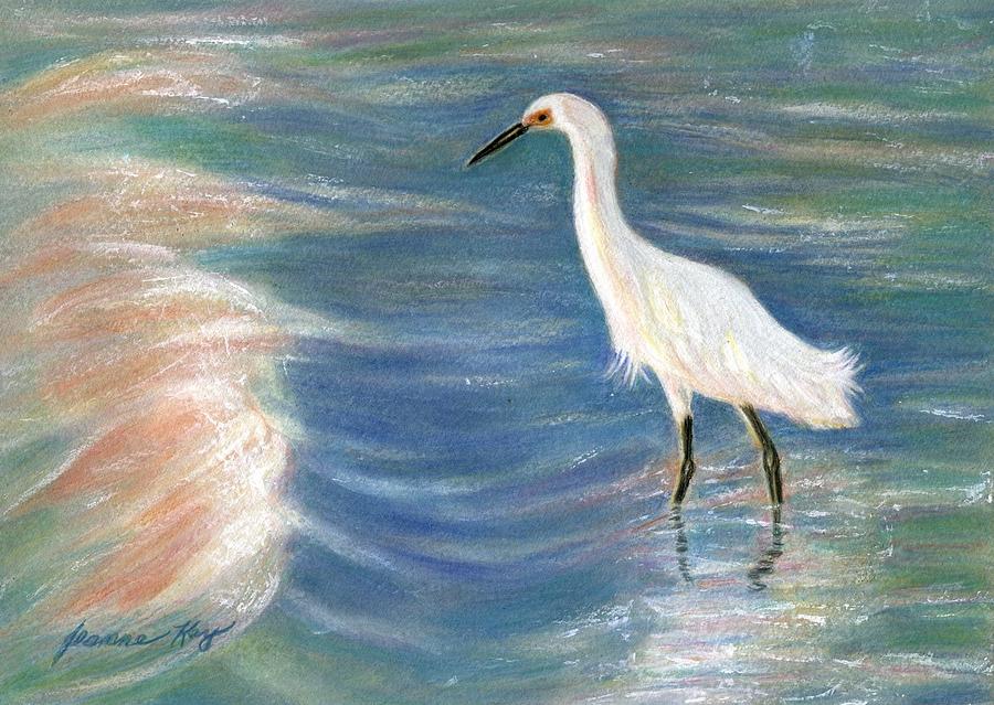 Sunset Painting - Snowy Egret at Sunset by Jeanne Juhos