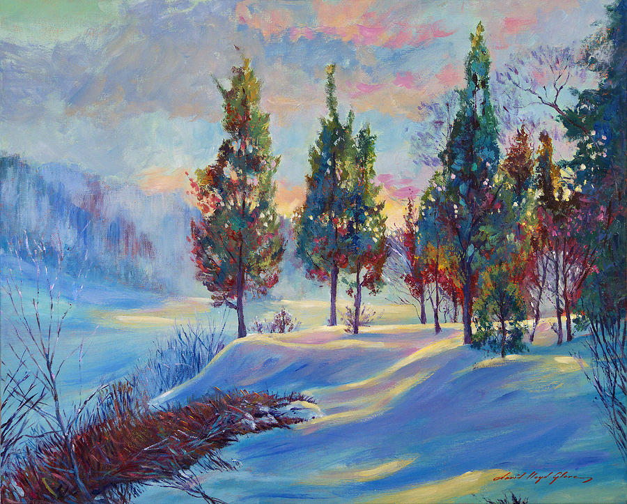 Snowy Lake Dawn Painting by David Lloyd Glover