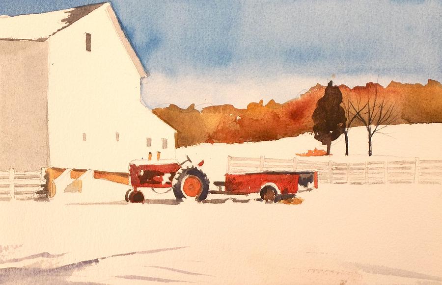 Snowy morning on the farm Painting by Walt Maes