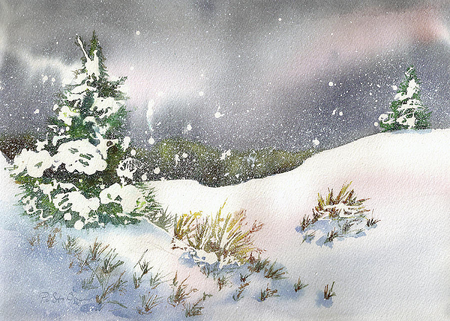 Snowy Pines Painting by Pat St Onge