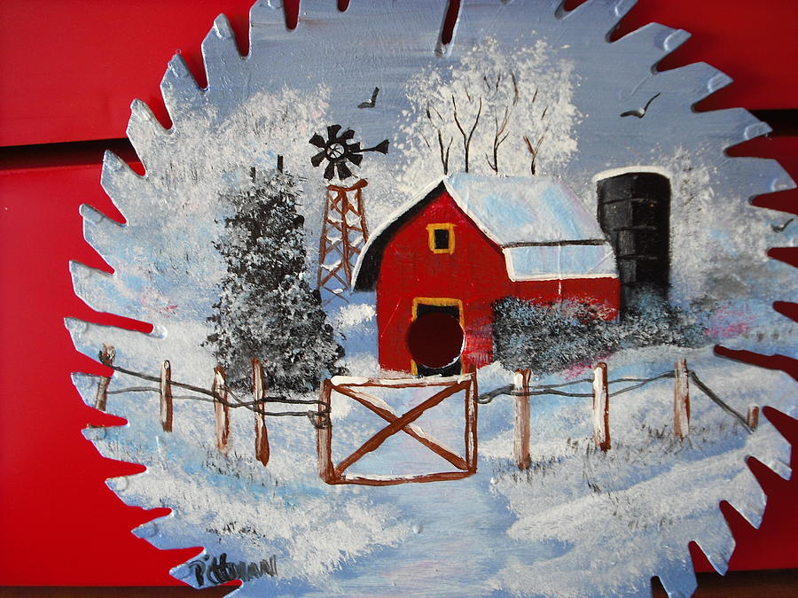 Barn Painting - Snowy Red Barn by Thomas Pittman