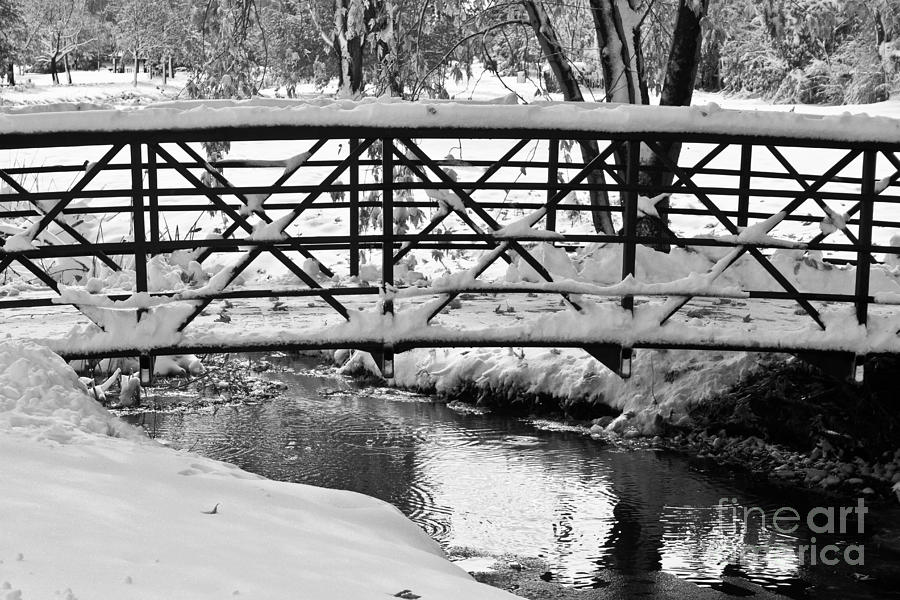Snowy Walking Bridge in Black and White Photograph by James BO Insogna