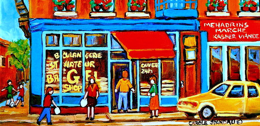 Soccer At The Bagel Shop Lane  Montreal Summer Scene Painting by Carole Spandau