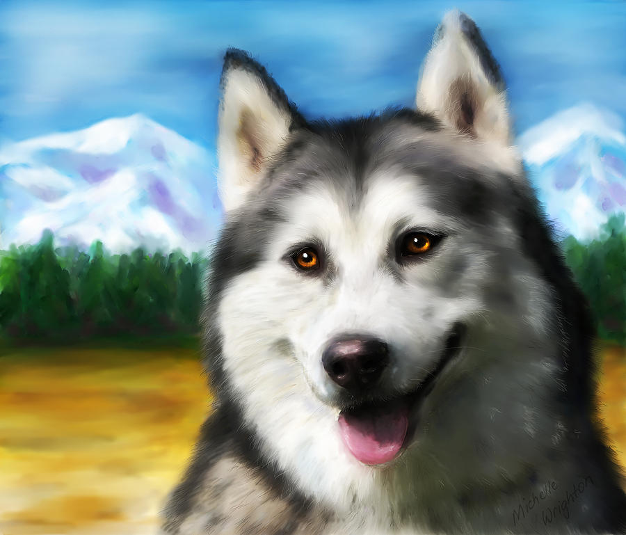 Smiling Siberian Husky  Painting Painting by Michelle Wrighton