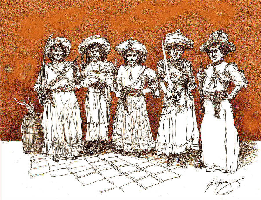 Soldaderas Drawing - Soldaderas Mexicanas by Craig A Christiansen