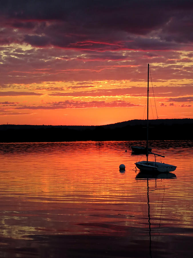 Sunset Photograph - Solitary Sailboat at Sundown by Mark Sellers