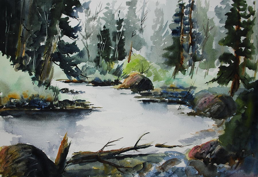 Solitude - Gull River Painting by Wilfred McOstrich