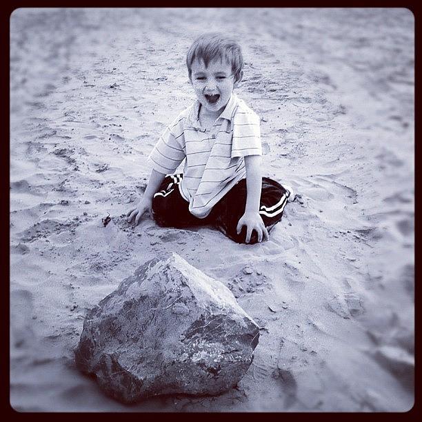 Beach Photograph - Son On The #beach With A Big #rock by Jon Swift