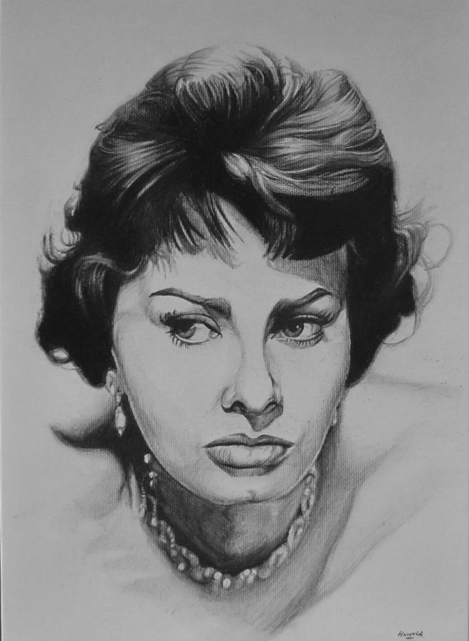 Sophia Loren Drawing by Steve Hunter