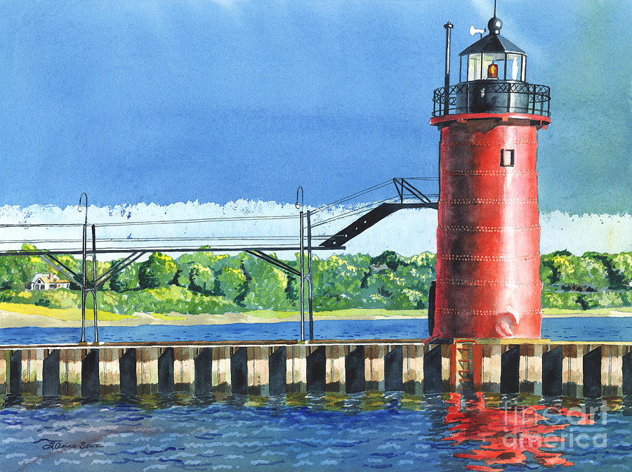 South Haven Lighthouse Painting by LeAnne Sowa