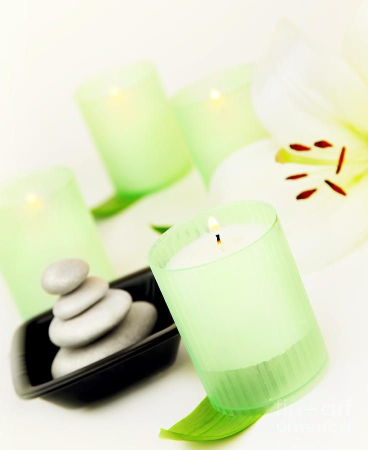 Spa candle and stones Photograph by Anna Om