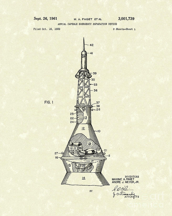 Space Capsule 1961 Patent Art #1 Drawing by Prior Art Design