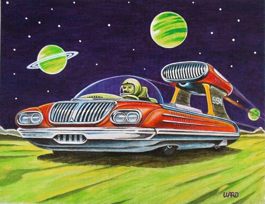 Fantasy Painting - Space Jet Vehicle by George Bryan Ward