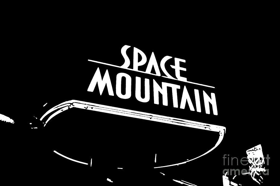 Space Mountain Sign Magic Kingdom Walt Disney World Prints Black and White Stamp Digital Art by Shawn OBrien