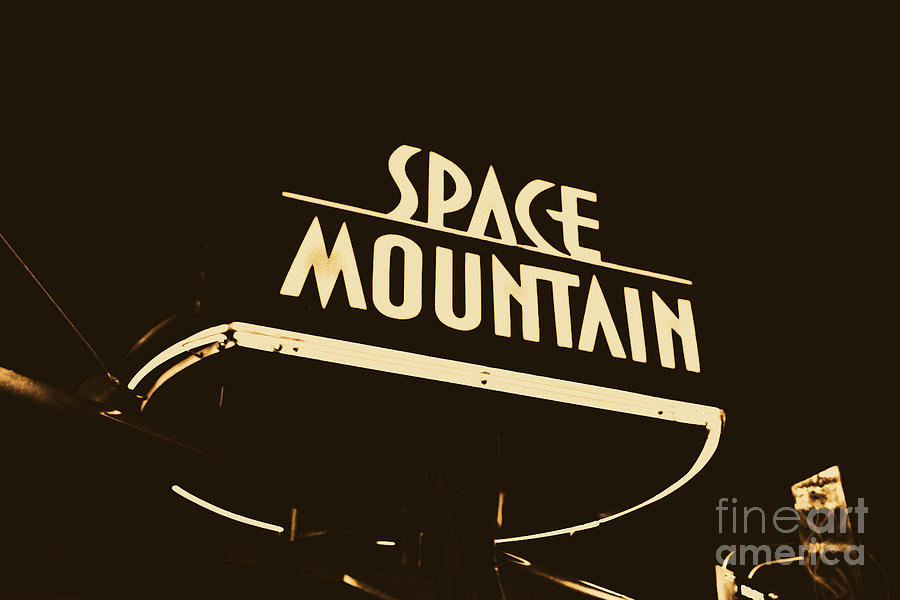 Black And White Digital Art - Space Mountain Sign Magic Kingdom Walt Disney World Prints Rustic by Shawn OBrien